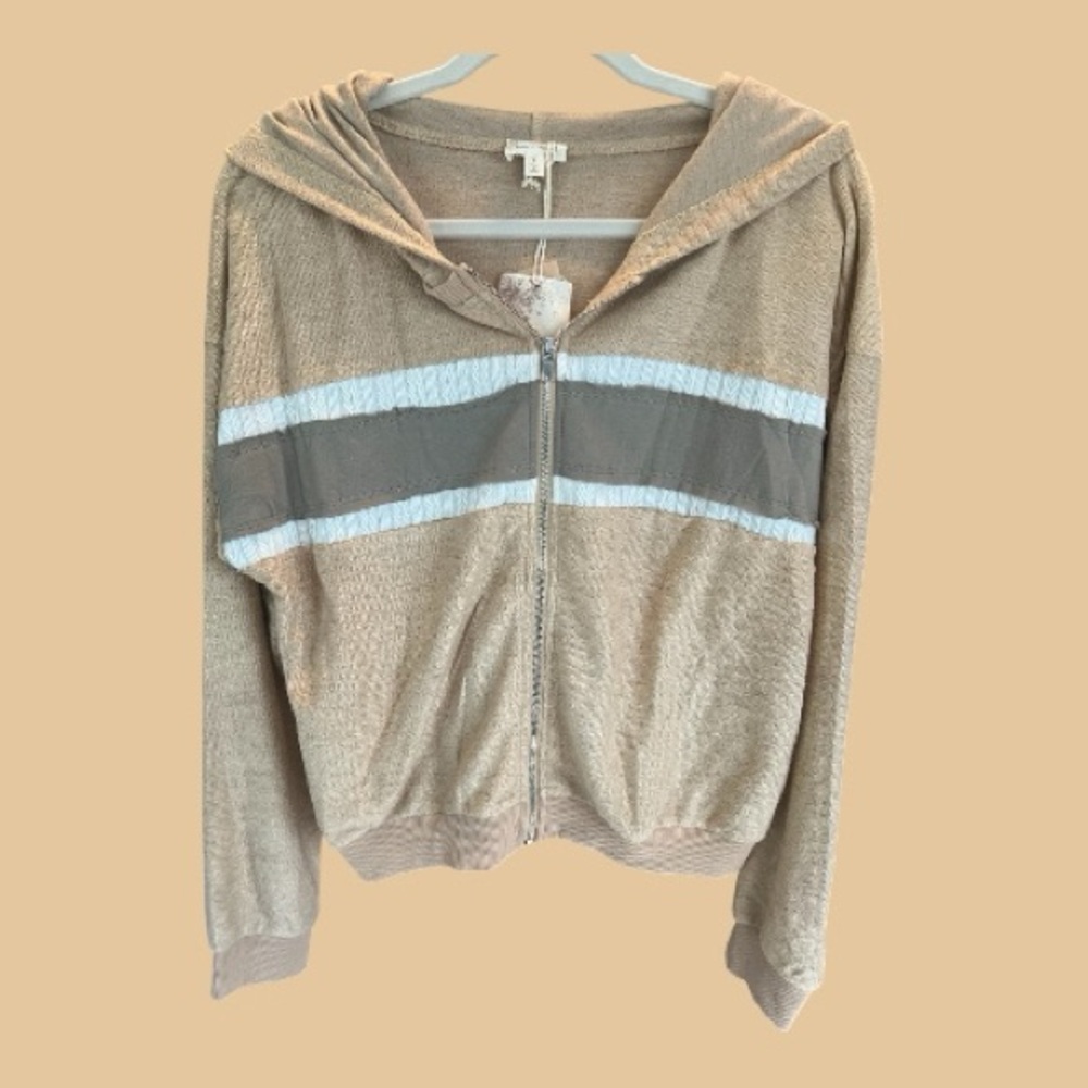 Hem & Thread Tan and Gray Zip-Up Hoodie